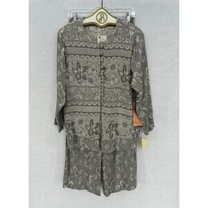 Vintage Carole Little Petite Set 2pc size 8 Top Pants Gray Paisley Floral Boho